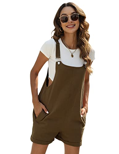 Yeokou Damen Baumwolle Leinen Kurz Overall Casual Sommer Bib Shortalls mit Taschen, khaki, Large von Yeokou