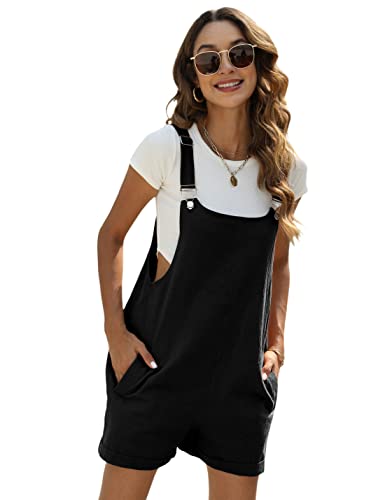 Yeokou Damen Baumwolle Leinen Kurz Overalls Casual Sommer Bib Shortalls mit Taschen, schwarz, Medium von Yeokou