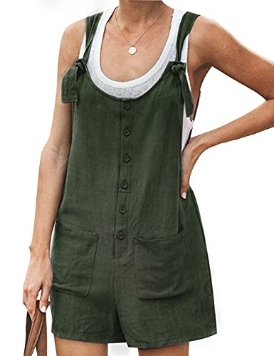 Yeokou Damen Casual Sommer Baumwolle Leinen Strampler Overall Jumpsuit Shorts, Army Grün, Large von Yeokou