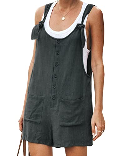 Yeokou Damen Casual Sommer Baumwolle Leinen Strampler Overall Jumpsuit Shorts, Dunkelgrau, X-Large von Yeokou