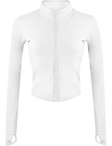 Yeokou Sportliche Damen-Sportjacke mit Reißverschluss und Daumenlöchern, Weiss/opulenter Garten, S von Yeokou