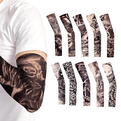 Yeomju 10 Stück Tattoo Ärmel Set Gefälschte Sonnencreme Armlinge Tattoo Ärmel Tattoo Armstrumpf Für Männer Frauen Temporäre Tätowierung Tattoo Strumpf Arm Für Karneval von Yeomju