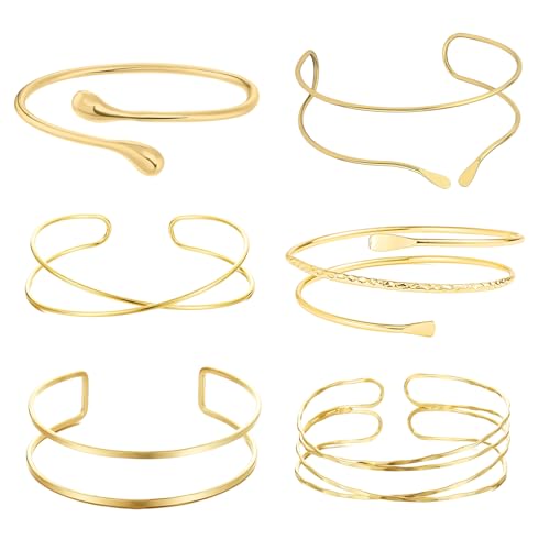 Yeomju Armreif Gold Damen Set, 6 Teiliges Verstellbares Oberarmreif Schmuck, 14K Vergoldet, Minimalistisches Design Für Partys Und Besondere Anlässe von Yeomju