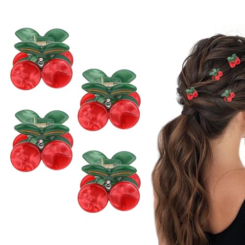 Yeomju Süße Cherry Haarklammern, 4er Set Haarspangen, Mini Obst Clip Für Dickes Haar, Haaraccessoire Für Frauen Und Mädchen von Yeomju