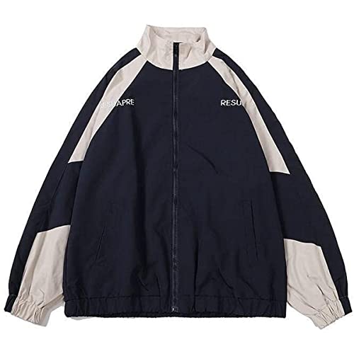 Damen Vintage Harajuku Jacke Lose Hip Hop Style Paneling Winddichte Unisex Streetwear Leichte Jacke Übergroße Lässige Bomberjacke (Blau,XXL) von Yeooa