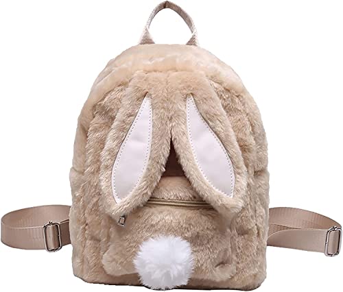 Yeooa Damen Plüsch Cartoon Kaninchen Design Casual Cute Rucksack Mini flauschige Plüsch Hasenohren Travel Backpack Rucksack Mode Leichtgewicht Satchel (Khaki,Eine Größe) von Yeooa