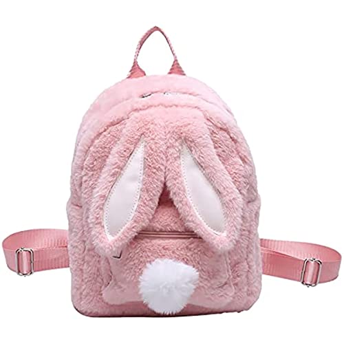 Yeooa Damen Plüsch Cartoon Kaninchen Design Casual Cute Rucksack Mini flauschige Plüsch Hasenohren Travel Backpack Rucksack Mode Leichtgewicht Satchel (Rosa,Eine Größe) von Yeooa