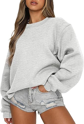 Yeooa Damen Sweatshirt mit Rundhals Ausschnitt Damen Sweatshirt Übergroßes Sweatshirt lässig Lose Sweatshirt (Grau,M) von Yeooa