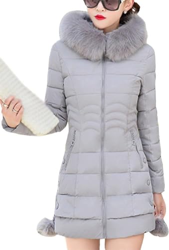 Yeooa Damen gesteppt lange Winterjacke leicht verdickt mit Kapuze Daunenmantel elegant Business Outing Windbreaker weich Parka mit Taschen (Grau,L) von Yeooa