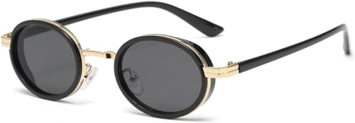 Yeooa Herren Damen Runde Sonnenbrille Klassisch Retro Oval Steampunk Stil Metall Brillen UV400 Fahren Urlaub Sonnenbrille (Eine Größe,Farbe 1) von Yeooa