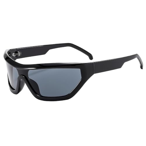 Yeooa Herren-Damen-Wrap um polarisierte Umhüllung Sport-Sonnenbrille mit großem Rahmen flach Sonnenbrille Laufen Fahren Fahrrad-Sonnenbrille (Eine Größe,Schwarz) von Yeooa