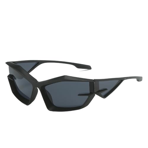 Yeooa Herren Frauen Y2K Futuristische Sonnenbrille Personalisierte konkave Katzenauge Sonnenbrille Punk Tech Brille coole Rave -Konzertparty -Brille (Eine Größe,Schwarz) von Yeooa