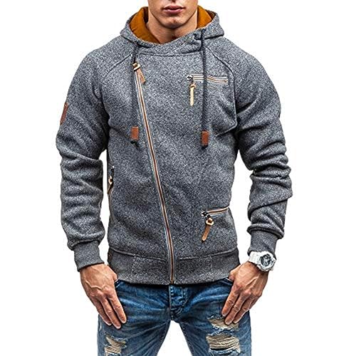 Yeooa Herren Sweatshirt Herren Kapuzen Pullover mit Reiß Verschluss Personal isierter Seiten-Reiß Verschluss Hoodie Herren Lässiger Langarm-Hoodie (Dunkelgrau,XXL) von Yeooa