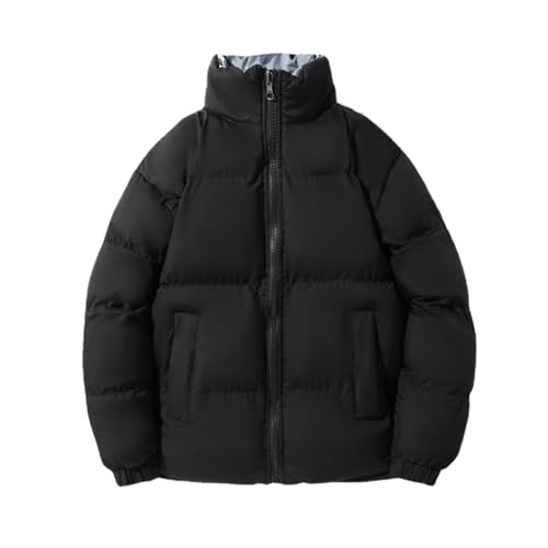 Yeooa Herren Winter warm gesteppte glänzende flauschige dicke Jacke warme winddichte wasserdichte Daunenjacke Outdoor Freizeit ultraleichte Stehkragenjacke (Schwarz,M) von Yeooa