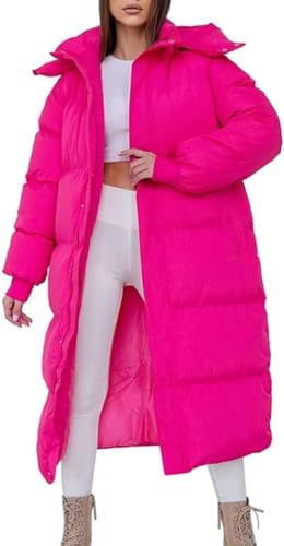 Yeooa Langer Parka für Damen Winter langärmelig warm Oberbekleidung winddicht mit Kapuze modisch lässig Outdoor Reisen Steppmantel (Rose,L) von Yeooa