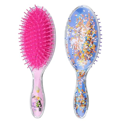 Haarbürste, 2pcs Paddel Haarbürste für Kinder, entwirrende Haarbürste, Kinder nasse Haarpinsel, Glitzer Mini Detangler Pinsel, Konfetti Glitter Haarbürste Set, weiche Borsten Massagepinsel für Kinder von Yeory