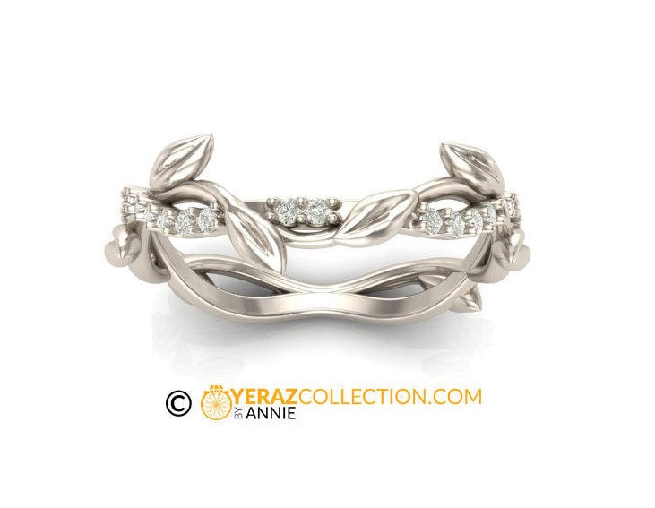 Verlobungsring, Passende Band, 14K Gold, Natur Inspirierter Blattring, Blattgoldring, Brautring, Goldband von YerazCollection