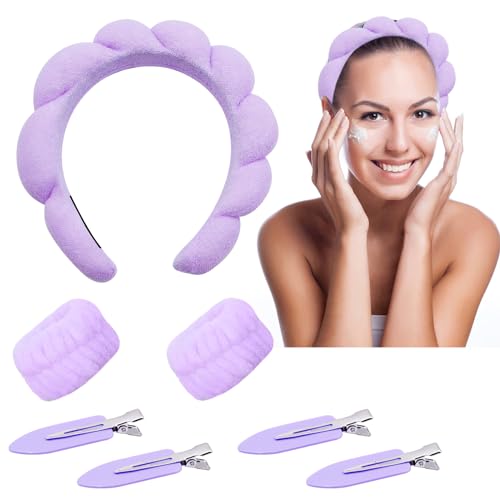 3 Set Stirnband und Armband zum Waschen des Gesichts, Haarband, Damen, Make-up, Stirnband und Handgelenkband aus Korallen-Fleece, Stirnbänder und Armbänder zum Waschen der Haut, mit 4 Haarspangen von Yeria