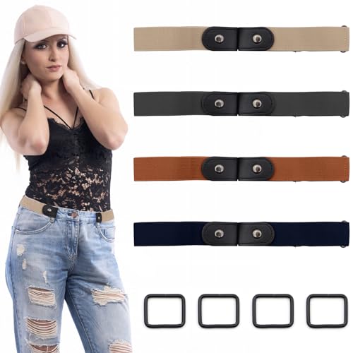 Grtel Ohne Schnalle, 4PCS Elastischer Gürtel Keine Schnalle Mit Verstellbarem Gürtel Belt Without Buckle für Jeans Hosen Stretchgürtel Gürtel für Damen Herren von Yeria