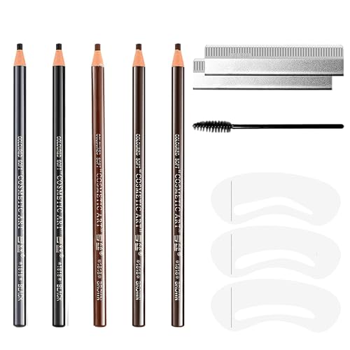 Yeria Micro Shaping Eyebrow Pencil Set, 5 Farben Micro Shaping Eyebrow Pencil, wasserdicht und schweißabweisend, Augenbrauenstift mit Werkzeugen für Tattoo und Make-up der Augenbrauen von Yeria