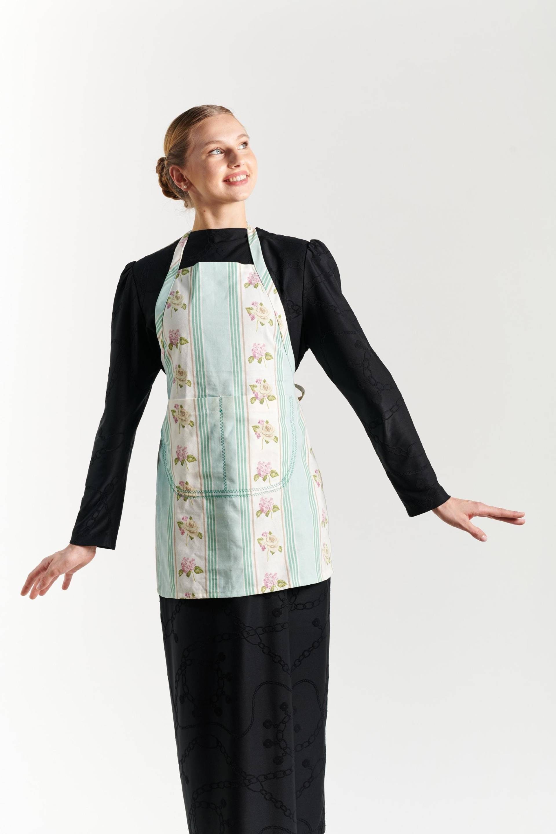 Boutique Vintage Trägerkleid Mit Gelben Rosen Und Türkisfarbenen Streifen | Yerushalayma von Yerushalayma