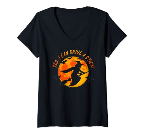 Damen Ja, ich kann einen Stock fahren, Halloween T-Shirt mit V-Ausschnitt Damen Ja, ich kann einen Stock fahren, Halloween T-Shirt mit V-Ausschnitt von Yes, I Can Drive A Stick Halloween Designs