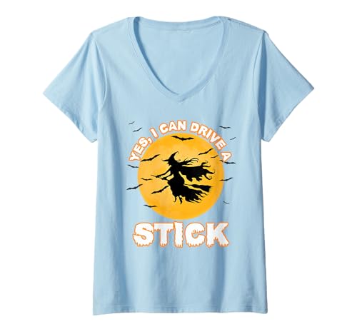 Damen Lustiges Halloween-Hexen-T-Shirt mit Aufschrift Yes I Can Drive a Stick T-Shirt mit V-Ausschnitt Damen Lustiges Halloween-Hexen-T-Shirt mit Aufschrift Yes I Can Drive a Stick T-Shirt mit V-Ausschnitt von Yes I Can Drive a Stick shirt