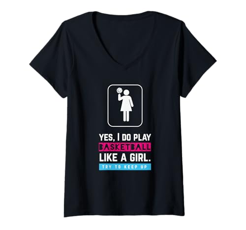 Damen Ja, ich Spiele Basketball wie eine Basketballspielerin T-Shirt mit V-Ausschnitt Damen Ja, ich Spiele Basketball wie eine Basketballspielerin T-Shirt mit V-Ausschnitt von Yes I Do Play Basketball Like A Girl Gifts