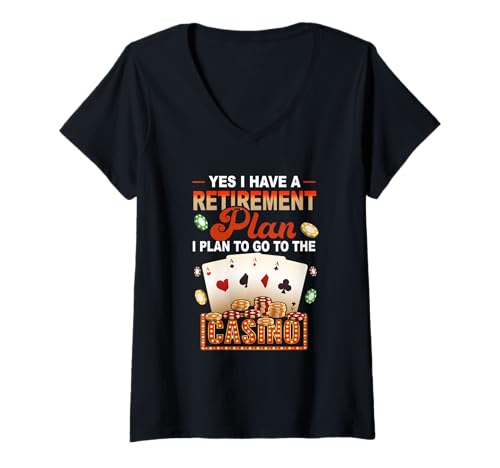 Damen Ja, ich Habe eine Altersvorsorge. Gehe zu Casino Retiree Gambler T-Shirt mit V-Ausschnitt Damen Ja, ich Habe eine Altersvorsorge. Gehe zu Casino Retiree Gambler T-Shirt mit V-Ausschnitt von Yes I Have A Retirement Plan Go To Casino