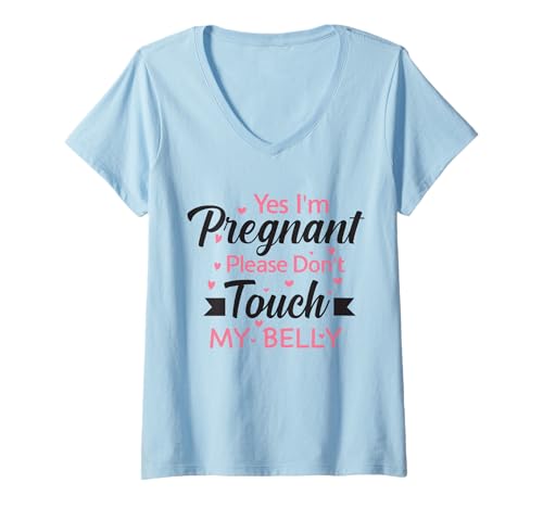 Damen Ja, ich bin schwanger Bitte fass meinen Bauch nicht an Lustige Schwangerschaft T-Shirt mit V-Ausschnitt Damen Ja, ich bin schwanger Bitte fass meinen Bauch nicht an Lustige Schwangerschaft T-Shirt mit V-Ausschnitt von Yes I'm Pregnant Please Don't Touch My Belly Funny