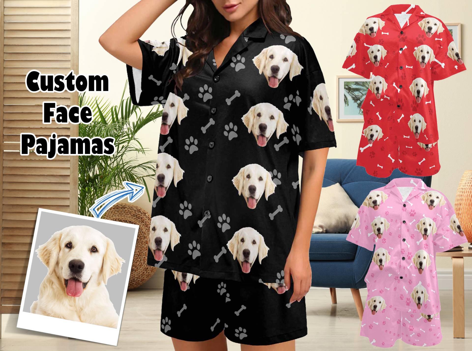 Benutzerdefinierte Damen Pyjama Set Mit Hundefoto, Personalisierte Gesichts Pyjamas, Bild Nachtwäsche Bestes Geschenk Für Muttertag / von YesCustomStore