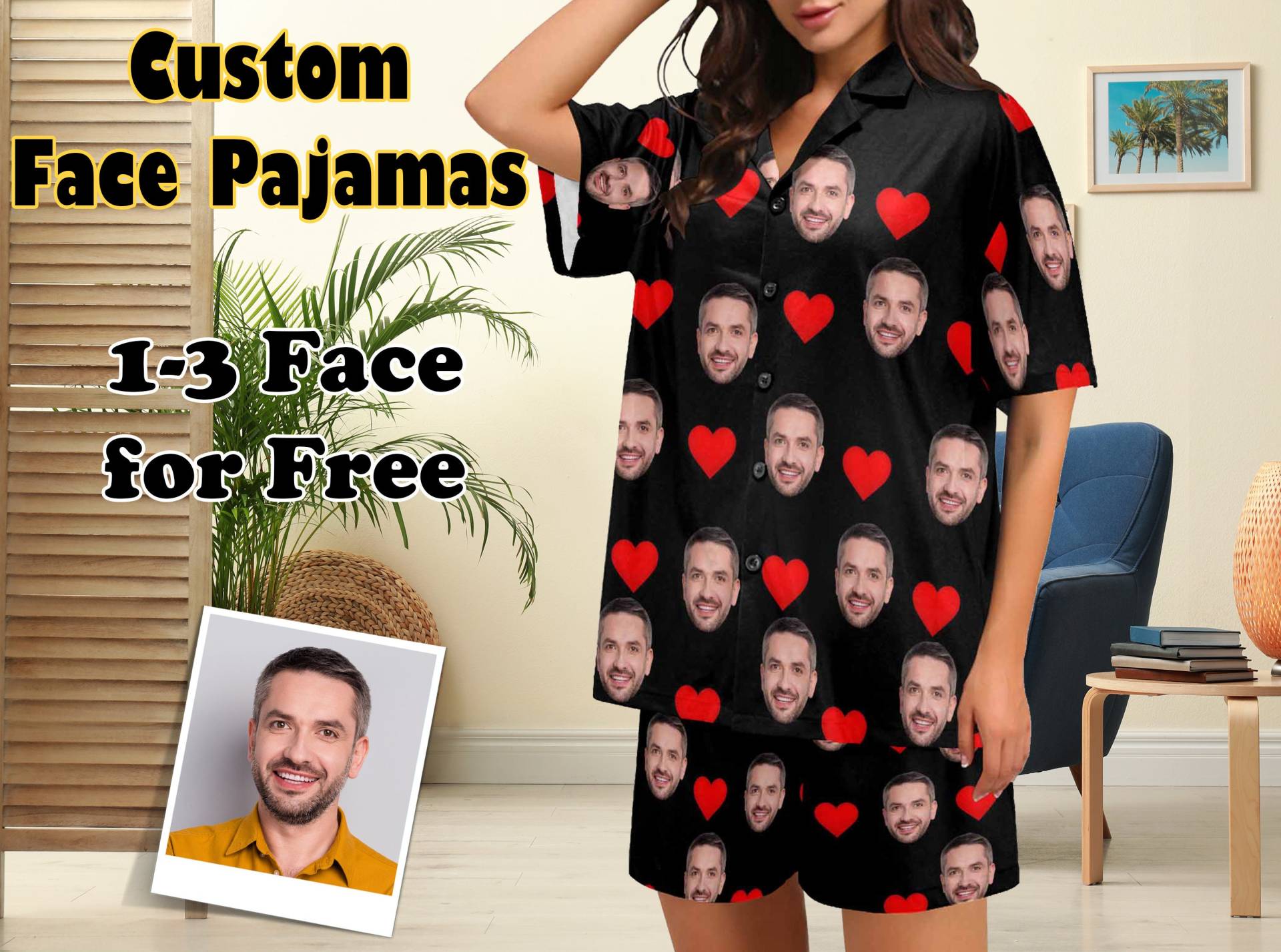 Benutzerdefinierte Damen Pyjamas Set Mit Gesicht, Personalisierte Foto Kurze Pyjamas, Benutzerdefinierte Nachtwäsche Das Beste Geschenk Für von YesCustomStore