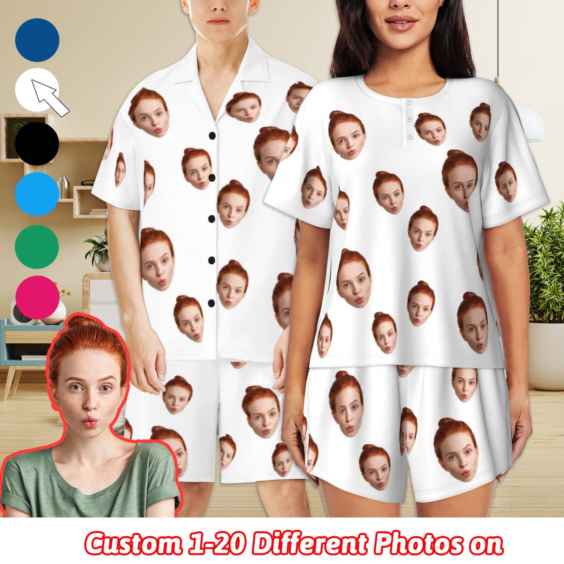 Benutzerdefinierte Frauen Pyjamas Set Mit Gesicht, Personalisiertes Foto Kurzer Pyjama, Bild Druck Nachtwäsche Geschenk Für Muttertag / von YesCustomStore