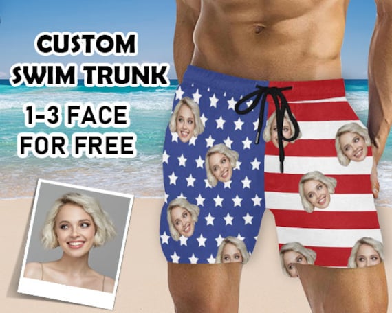 Benutzerdefinierte Strand Shorts Mit Gesicht, Personalisierte Us-Flagge Badehose Foto, Bild Druck Mann Bademode Geschenk Für Papa Freund von YesCustomStore