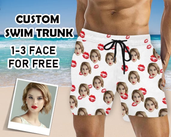 Personalisiertes Gesicht Bademode, Personalisierte Lippen Strand Shorts Für Männer, Individuelle Badehose Mit Foto, Board Short, Geschenk Papa / von YesCustomStore