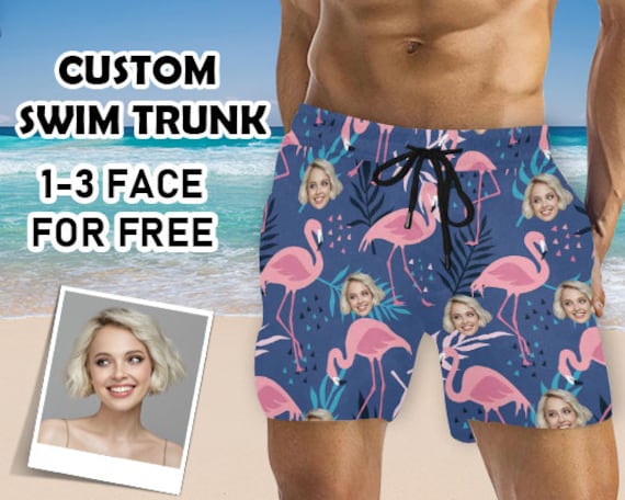 Personalisiertes Gesicht Strand Shorts, Personalisierte Flamingo Badehose Mit Foto, Personalisierte Gesichter Bademode, Männer Geschenk Für Papa/ von YesCustomStore