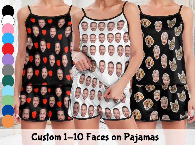 Personalisiertes Pyjama-Set Mit Gesicht, Personalisiertes Foto Brautjungfer Pyjamas, Benutzerdefiniertes Bild Auf Frauen-Kurzpyjama Für von YesCustomStore