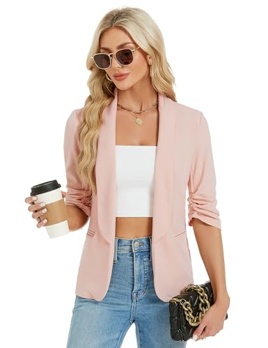 YesFashion Blazer Damen Sportlich Elegant Blazerjacke Open Front Casual Blazer Jacket Aprikose M von YesFashion