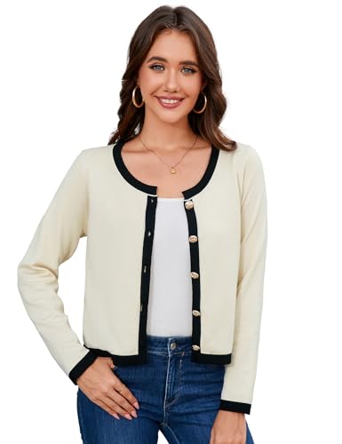 YesFashion Damen Bolero Elegant Festlich Langarm Kurze Strickjacke mit Knöpfe Weiches Schulterjacke Sportlich Casual Cardigan Aprikose S von YesFashion