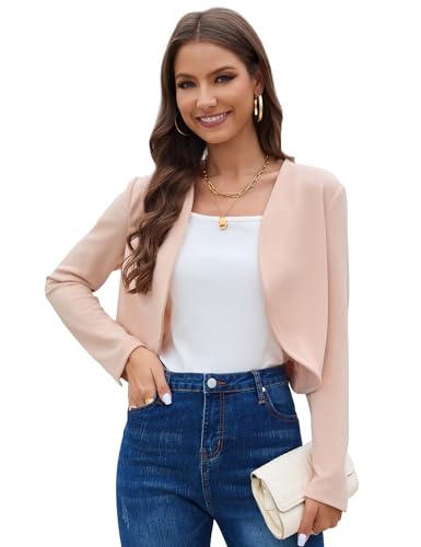 YesFashion Damen Bolero Festlich Strickjacke Langarm Kurz Schulterjacke Business Blazer Anzug Sportlich Cardigan Beige L von YesFashion