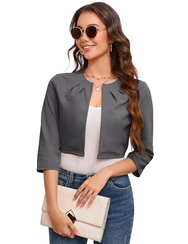 YesFashion Damen Bolero Kurz Blazer Elegant Strickjacke 3/4 Ärmel Festlich Blazer Schulterjacke Dunkelgrau XL von YesFashion