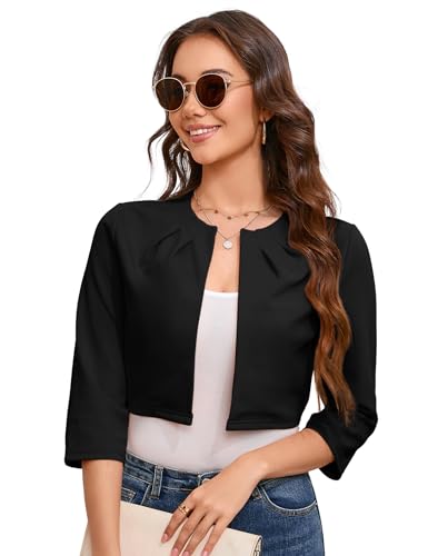 YesFashion Damen Bolero Kurz Blazer Elegant Strickjacke 3/4 Ärmel Festlich Blazer Schulterjacke Schwarz S von YesFashion