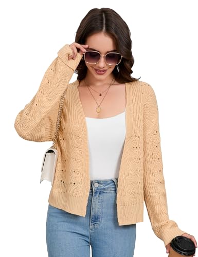 YesFashion Damen Bolero Leicht Strickjacke Kurze Cardigan Elegant Casual Bolero Sommerjacke Aprikose XXL von YesFashion