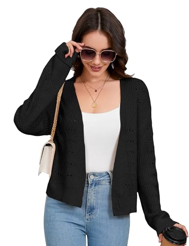 YesFashion Damen Bolero Leicht Strickjacke Kurze Cardigan Elegant Casual Bolero Sommerjacke Schwarz XXL von YesFashion