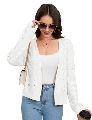 YesFashion Damen Bolero Leicht Strickjacke Kurze Cardigan Elegant Casual Bolero Sommerjacke Weiß S von YesFashion