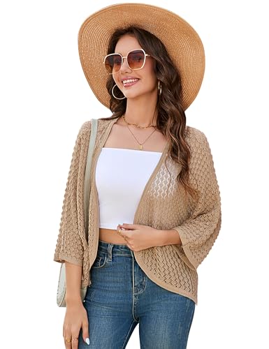 YesFashion Strickjacke Damen Sommer,Festlich Causal Cardigan 3/4 Arm Sommer Strand Cover Up Bolero Strickjacke von YesFashion