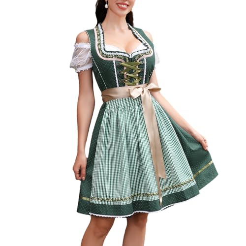 YesFashion Dirndl Damen Dirndlkleid 3tlg Midi Trachtenkleid Trachtenrock Trachtenmode Kleid Dirndlbluse für Oktoberfest,Dunkelgrün,42 von YesFashion
