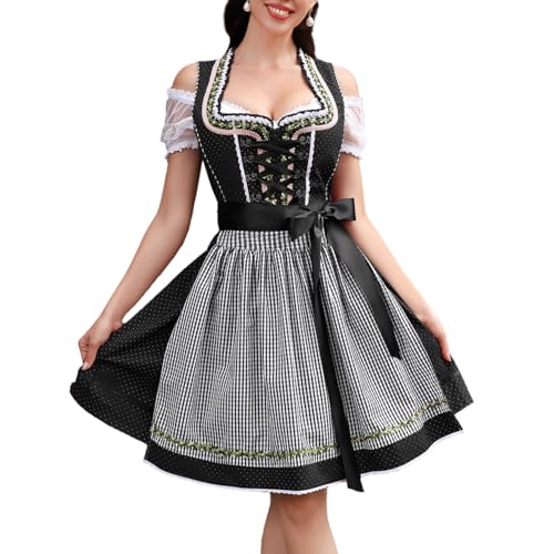 YesFashion Dirndl Damen Dirndlkleid 3tlg Midi Trachtenkleid Trachtenrock Trachtenmode Kleid Dirndlbluse für Oktoberfest,Schwarz,38 von YesFashion