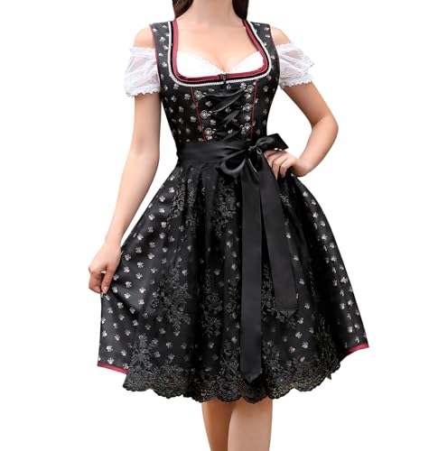 YesFashion Dirndl Damen Midi 3 Teilig Dirndl-komplettsets Oktoberfest Damen Outfit Dirndlkleid Dirndlbluse Dirndlschürze Trachtenmode(Schwarz,34) von YesFashion