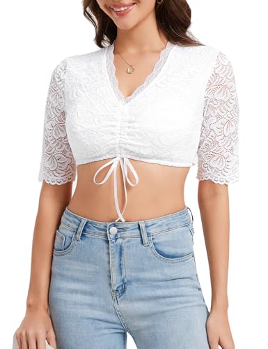 YesFashion Dirndlbluse Damen Spitze Dirndl Bluse Elegant mit V-Ausschnitt für Oktoberfest von YesFashion